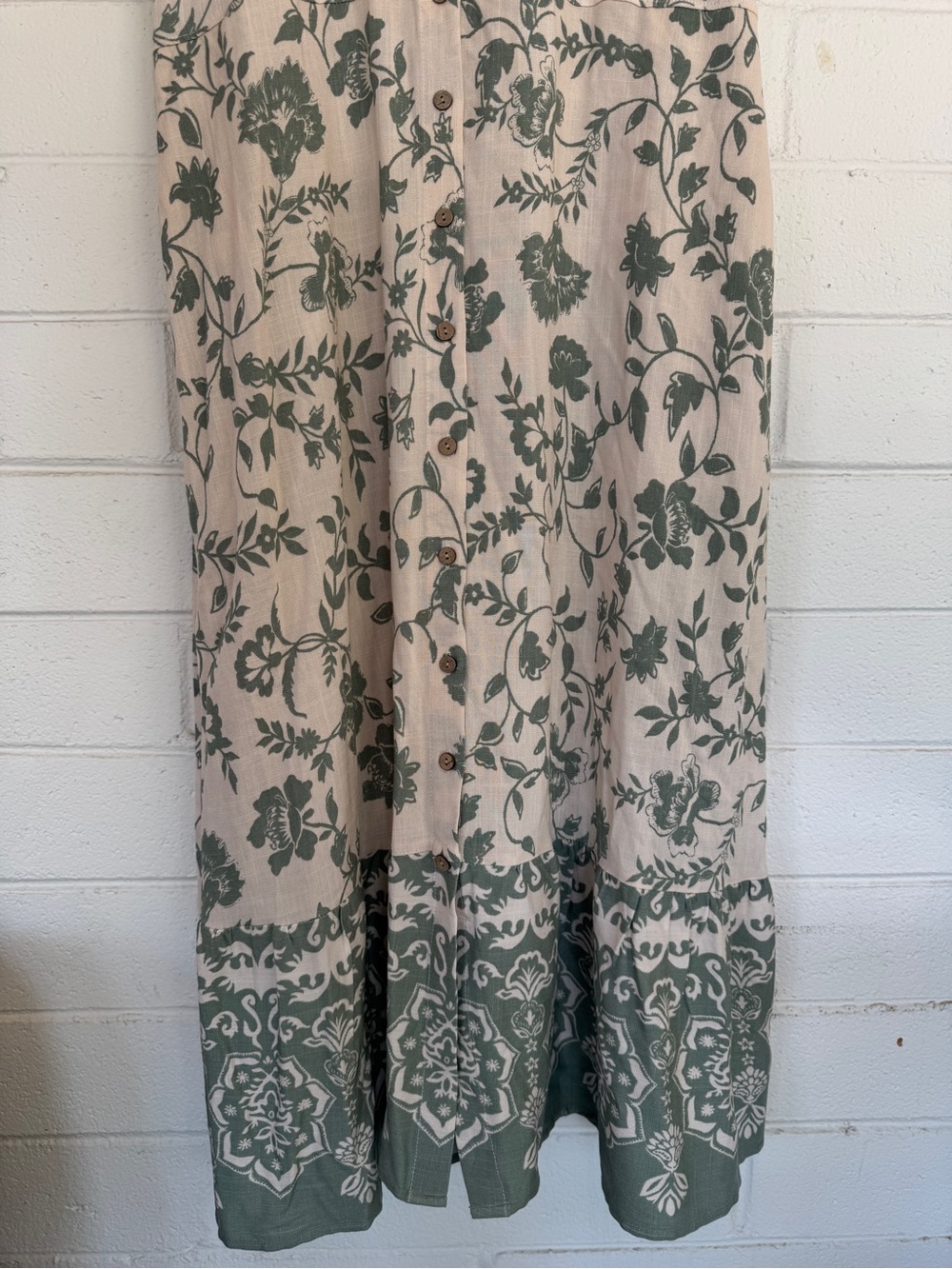 Lucky Brand Relaxed Beige Sage Floral Shirt Dress Midi Button Front Belted L - Picture 8 of 10